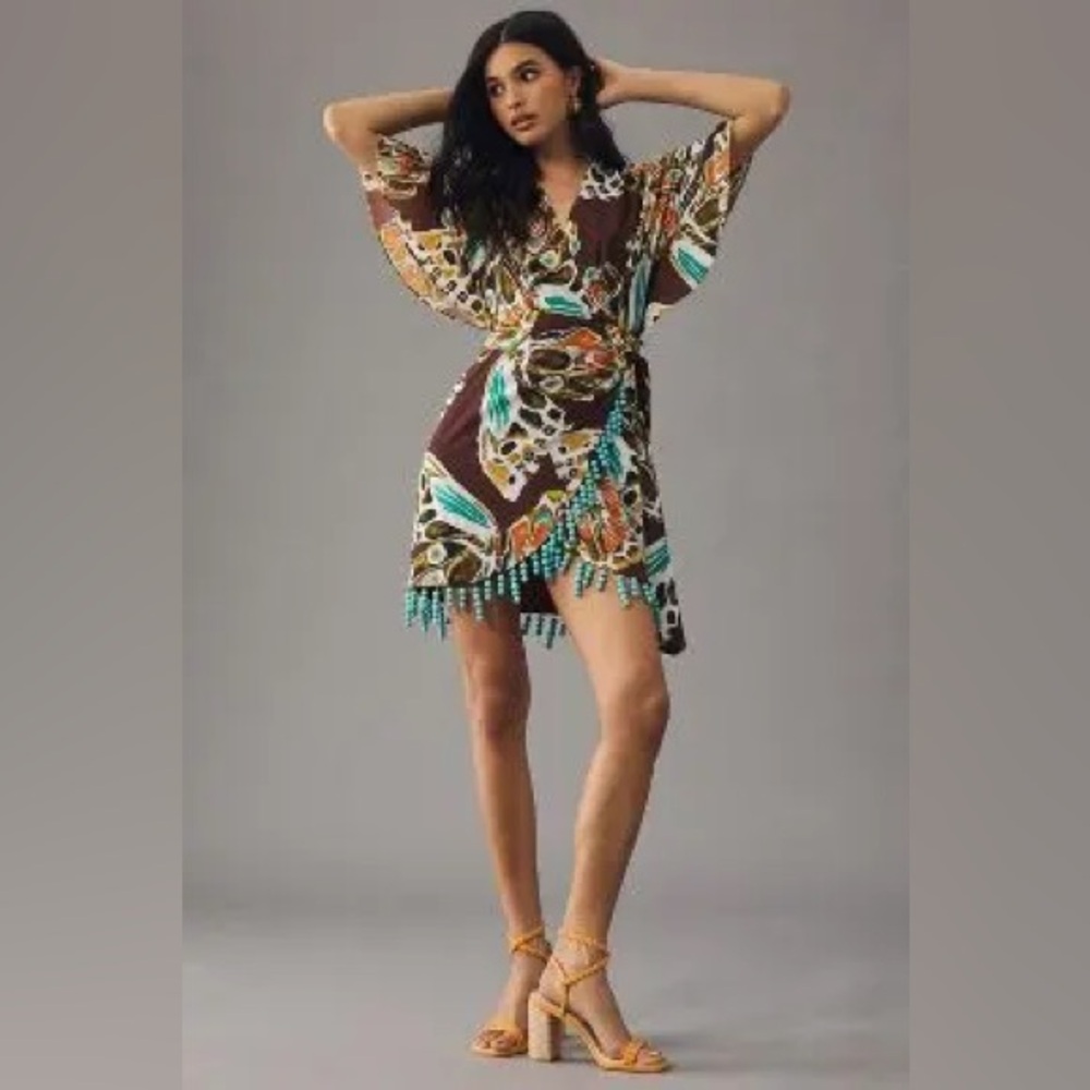 SOLD. Hutch Beaded Wrap Dress Metallic Detail Midi NWT Size Small Cocktail - Picture 11 of 11
